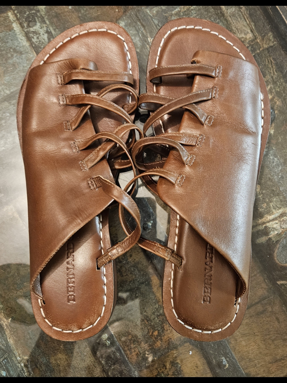 Bernardo Brown Leather Lace-Up Slide Sandals